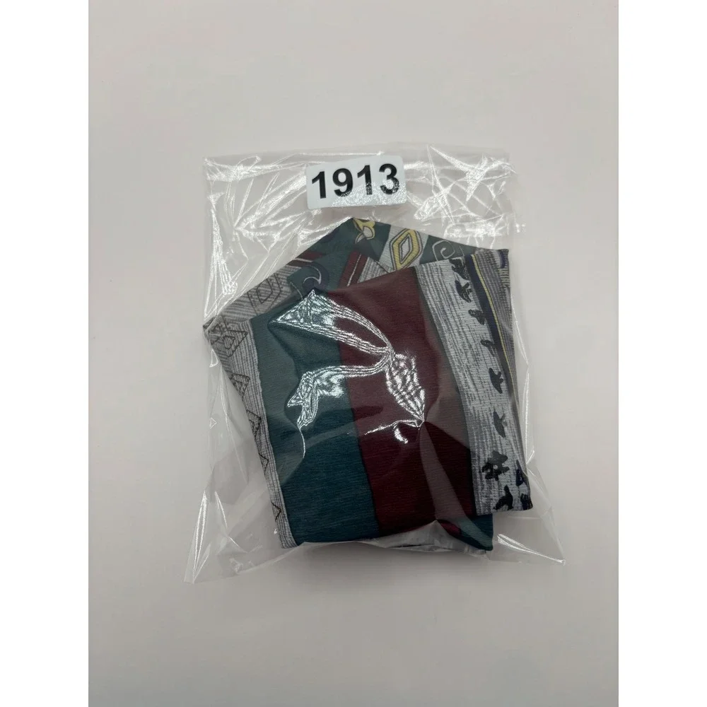 Master-Man Vintage Hand Made Necktie Teal Burgundy Geometric Abstract Pattern
